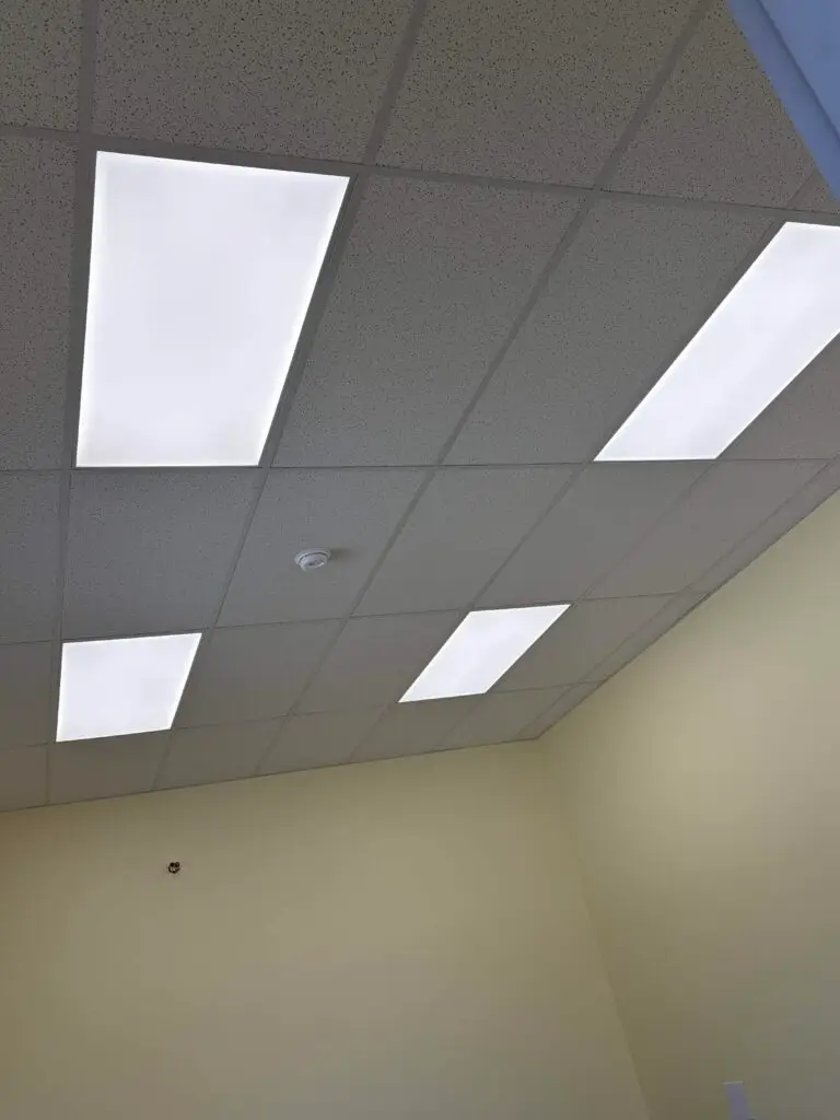 fluorescent lighting installed in an office
